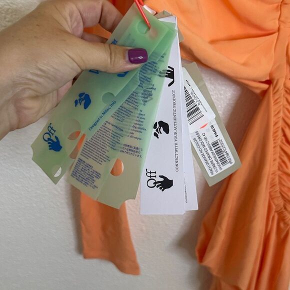 NWT- OFF-WHITE Cut-Out Draped Dress - Soft Orange- Size 42 (US 6) - Picture 9 of 14